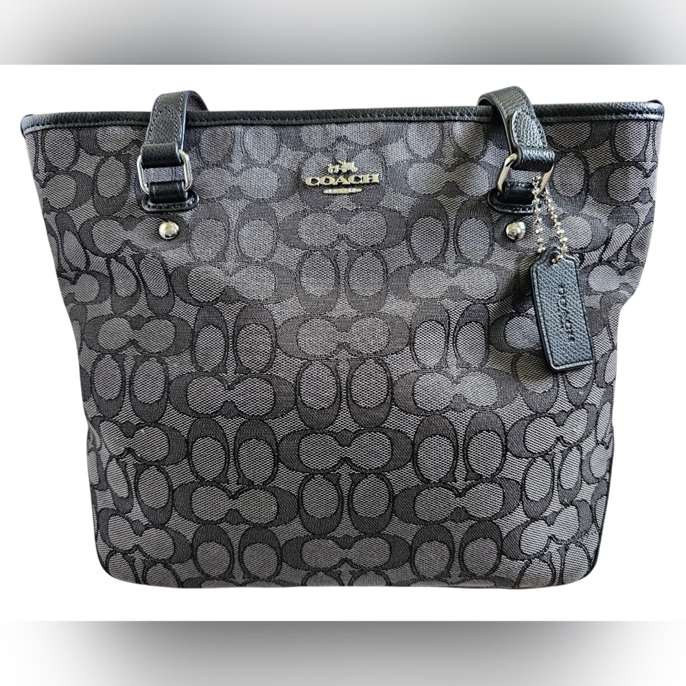 Coach Outline Black and Gray Signature Tote, Excellent Condition